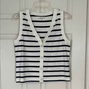 LOFT Navy and White Striped Button-Front Tank Top